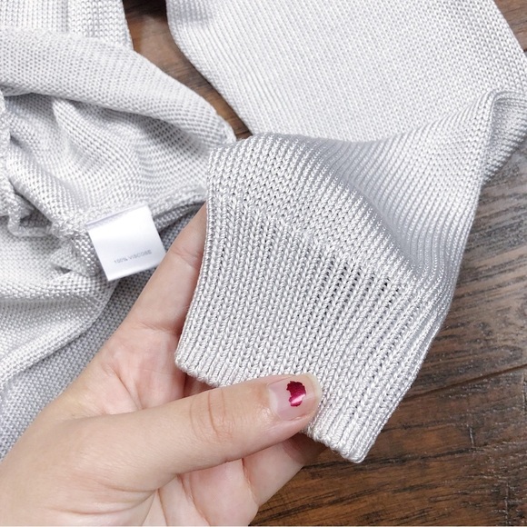 Michelle Mason • Cross Wrap Sweater top metallic silver grey surplice knit drape - Picture 7 of 12
